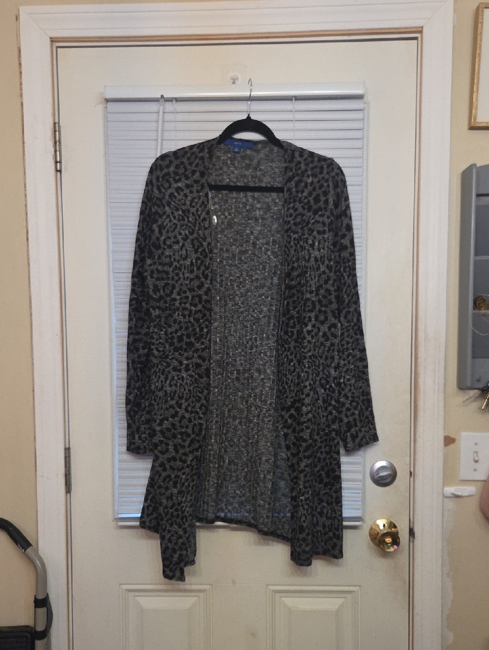 Apt. 9 Open-Front Leopard Cardigan - Gray/Black